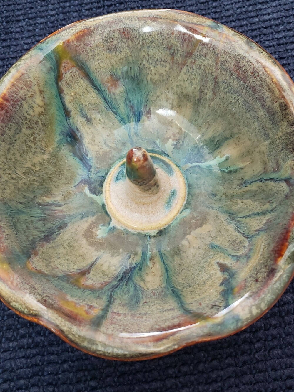 Handcrafted Ceramic Ring Holder Bowl,or Apple Baker in Green Blue Glaze